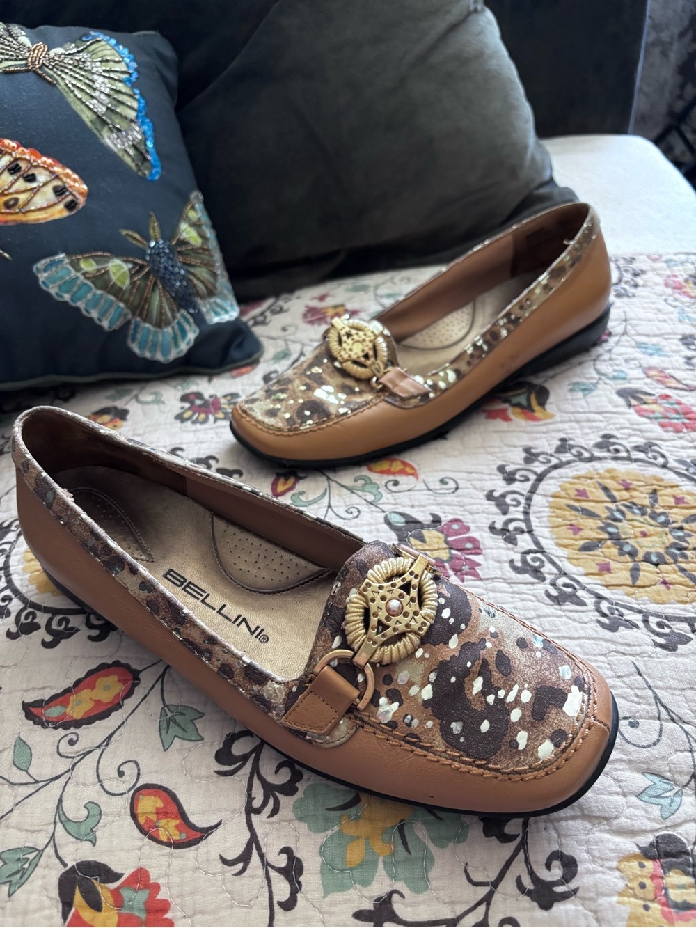 Sophisticated Punk Animal Print Leather & Suede Slip On Comfort Loafers Size 9W